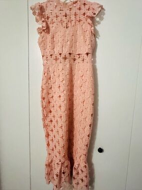 Peach Lace Jumpsuit with Flutter Sleeves